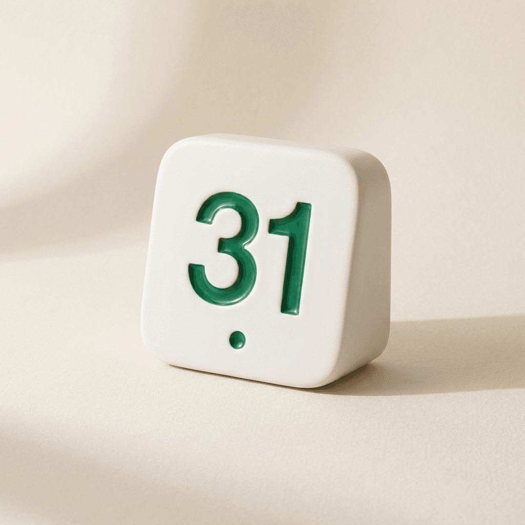 A white desk calendar showing the number 31 in green